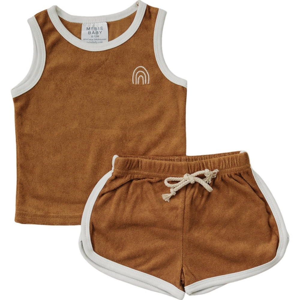 NWT Mebie Baby Mustard Terry Shorts Set